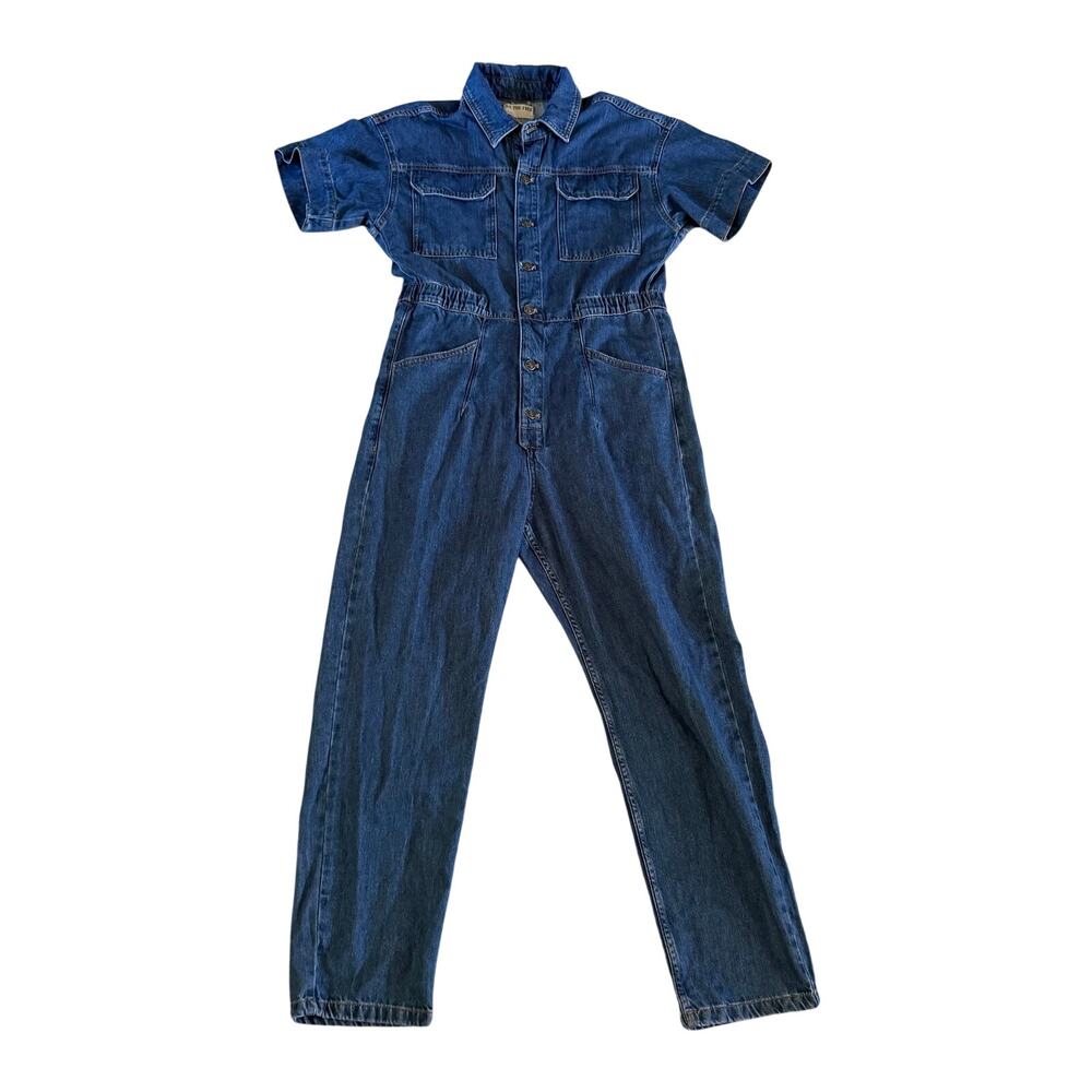 NWT Free People Denim Button Jumpsuit L Boho Boiler Suit